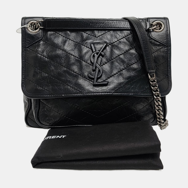 NIKI Medium Chevron Calfskin Black