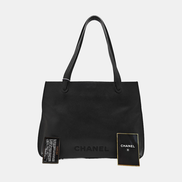 Grained Calfskin Tote Bag Black