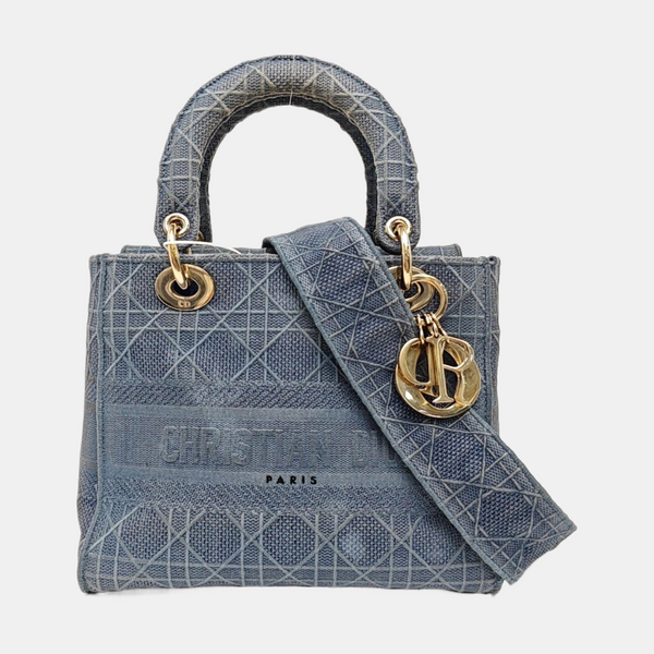 Lady D-Lite Medium Cannage Canvas Blue