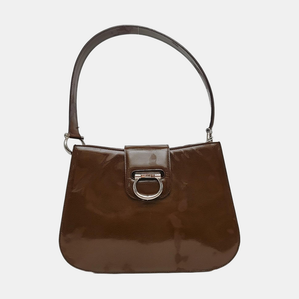Patent Leather Top Handle Bag Brown