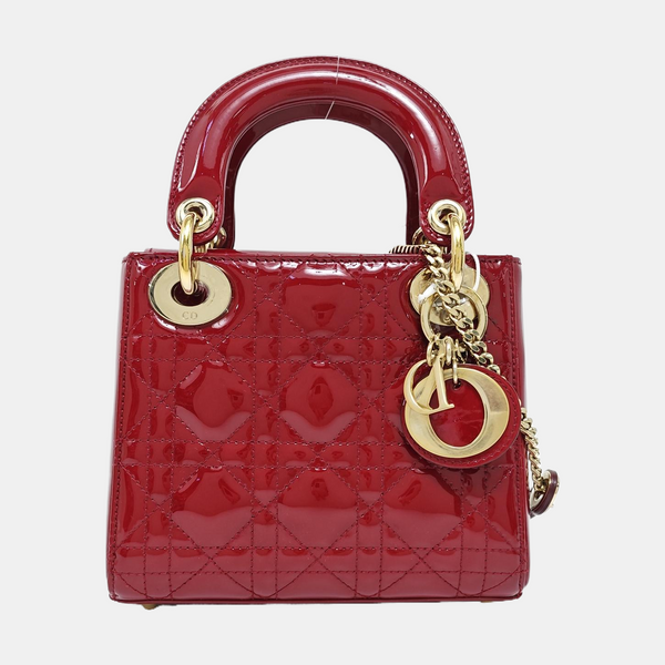 Lady Dior Mini Piel Charol Acolchada Roja