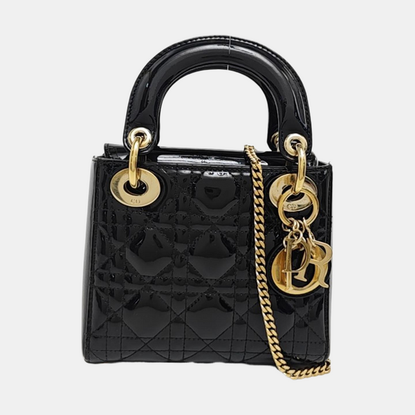 Lady Dior Mini Cannage Patent Leather Black