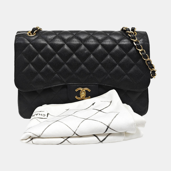 CLASSIC FLAP Jumbo Quilted Grained Calfskin Black