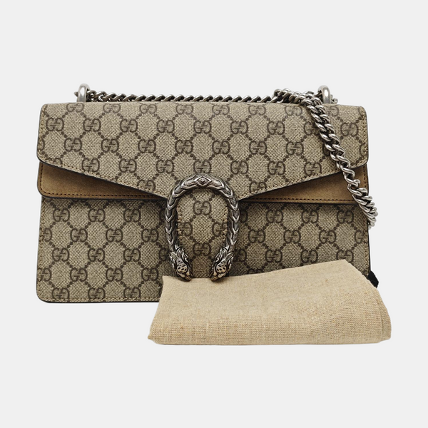 Dionysus Small Monogram Coated Canvas Beige