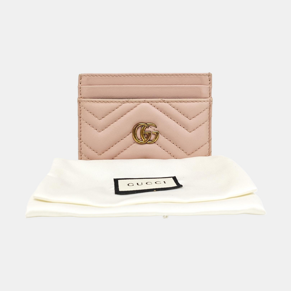 GG Marmont Mini Quilted Leather Pink Card Holder