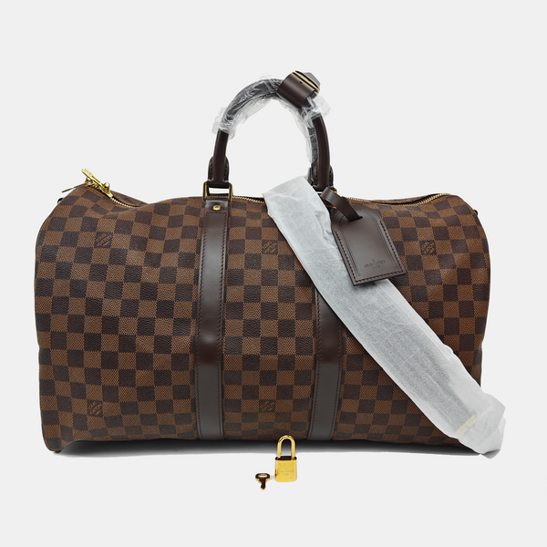 KEEPALL 45 Damier Ebene Coated Canvas Brown