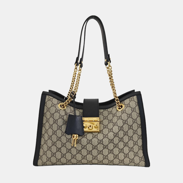 Padlock Medium Monogram Coated Canvas Beige