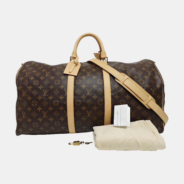KEEPALL 55 Monogram Coated Canvas Brown