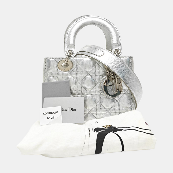 Lady Dior Small Cannage Calfskin Silver