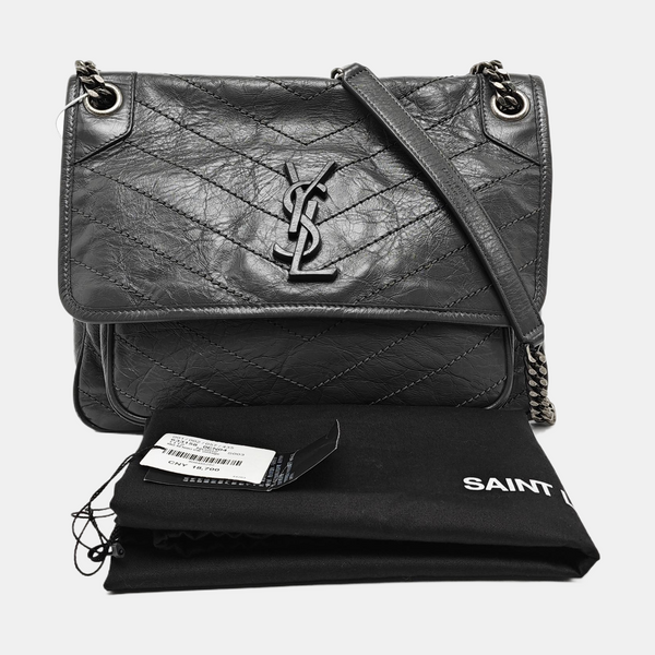 NIKI Medium Chevron Calfskin Gray
