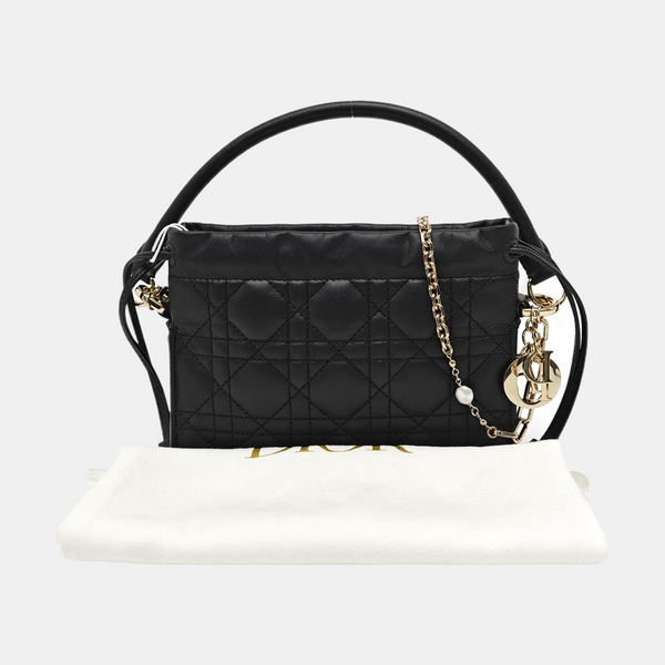 Cannage Calfskin Shoulder Bag Black