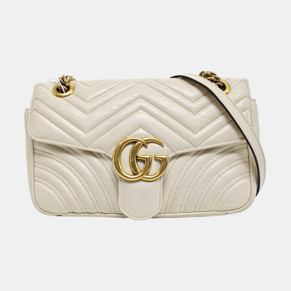 GG Marmont Medium Quilted Calfskin White