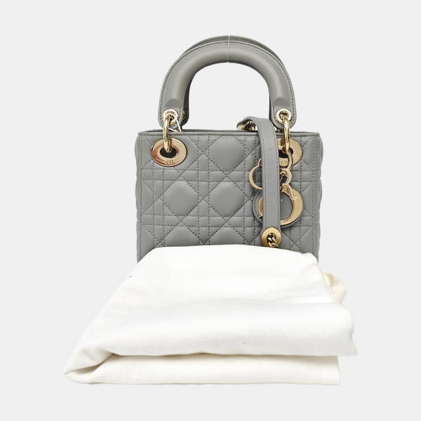 Lady Dior Mini Cannage Lambskin Gray