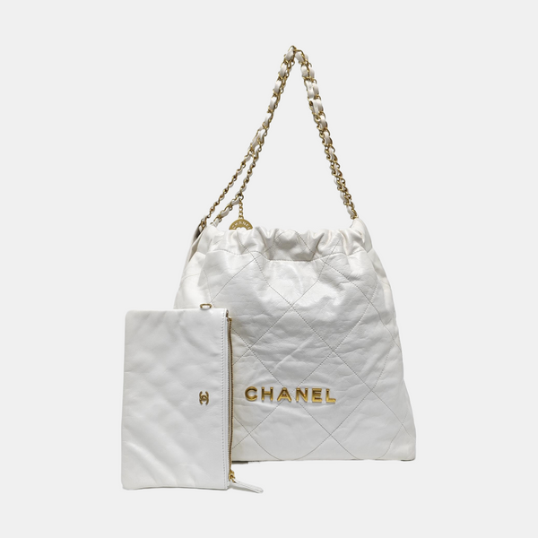 CHANEL 22 Medium Quilted Calfskin White