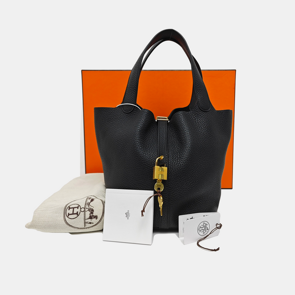 Authenticated pre-owned Picotin Lock 22 Clemence Black - Bucket Bag at Looply