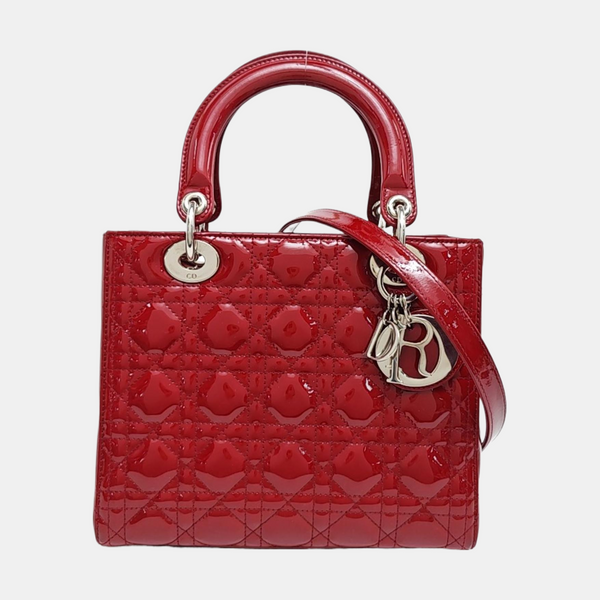 Lady Dior Medium Cannage Patent Leather Red