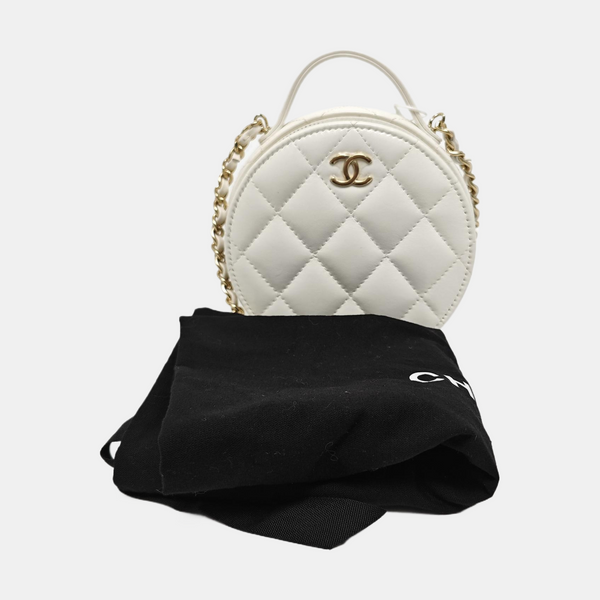 ROUND Quilted Lambskin White