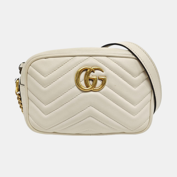 Authenticated pre-owned GG Marmont Mini Quilted Calfskin White - Crossbody Bag at Looply