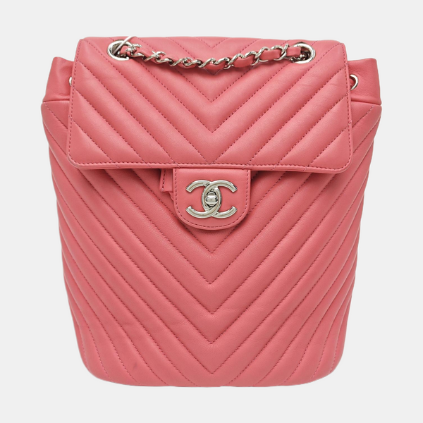 Chevron Calfskin Backpack Pink