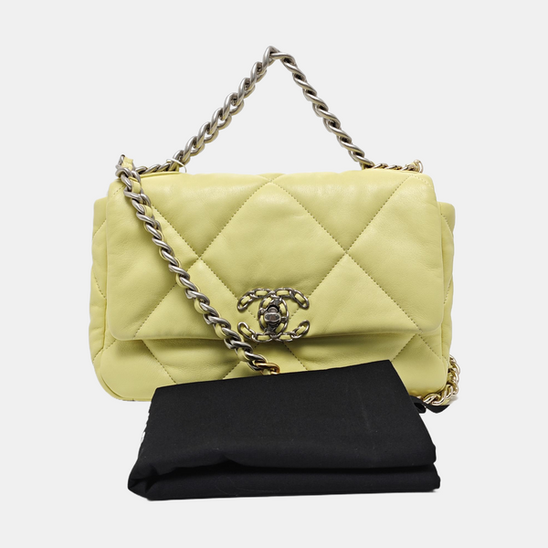 CHANEL 19 Small Quilted Lambskin Yellow