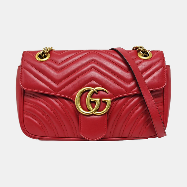 Authenticated pre-owned GG Marmont Medium Quilted Calfskin Red - Shoulder Bag at Looply