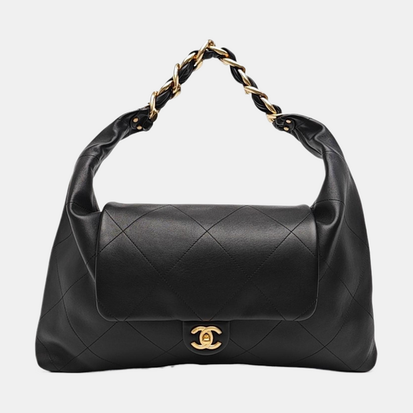 Quilted Calfskin Top Handle Bag Black