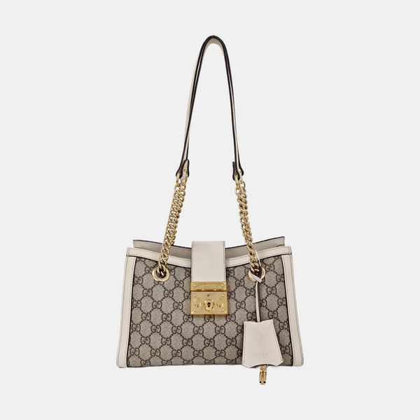 Padlock Small Monogram Coated Canvas Beige