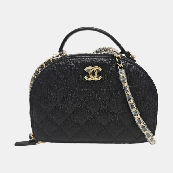 Quilted Grained Calfskin Shoulder Bag Black