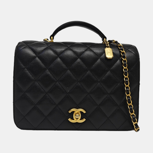 Quilted Grained Calfskin Shoulder Bag Black