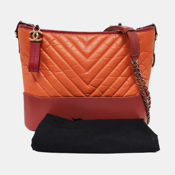 GABRIELLE Medium Chevron Calfskin Orange