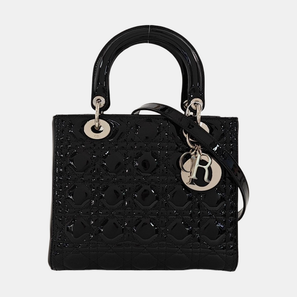 Lady Dior Medium Cannage Patent Leather Black