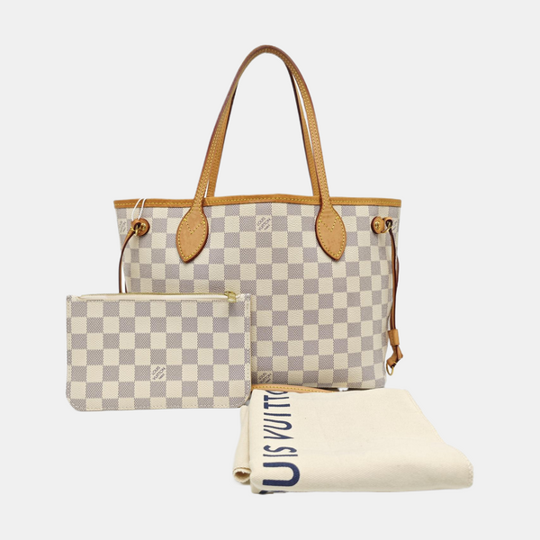 NEVERFULL PM Lona revestida Damier Azur Blanca
