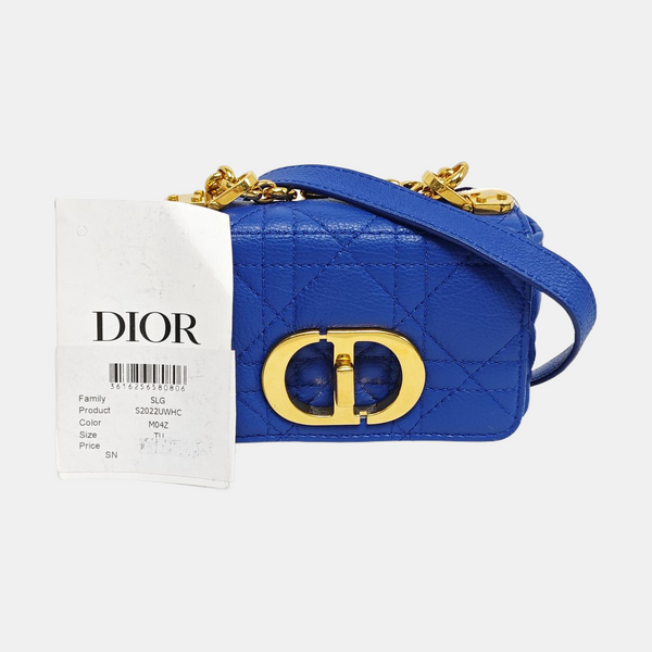 Authenticated pre-owned Dior Caro Super Mini Quilted Calfskin Blue - Shoulder Bag at Looply