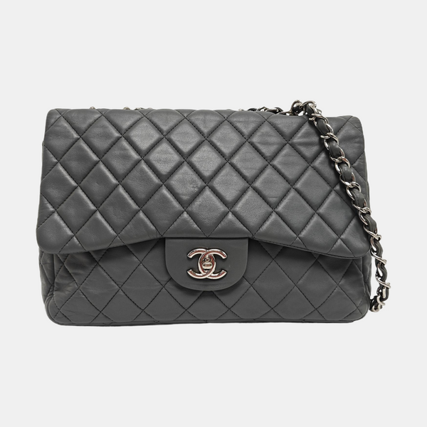 Large Quilted Calfskin Gray