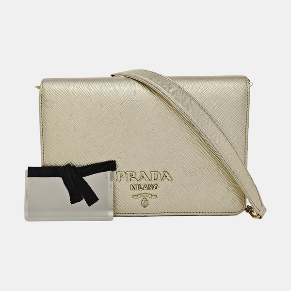 Saffiano Calfskin Shoulder Bag Gold