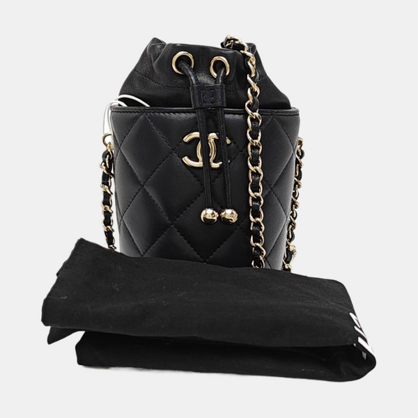 Quilted Lambskin Bucket Bag Black