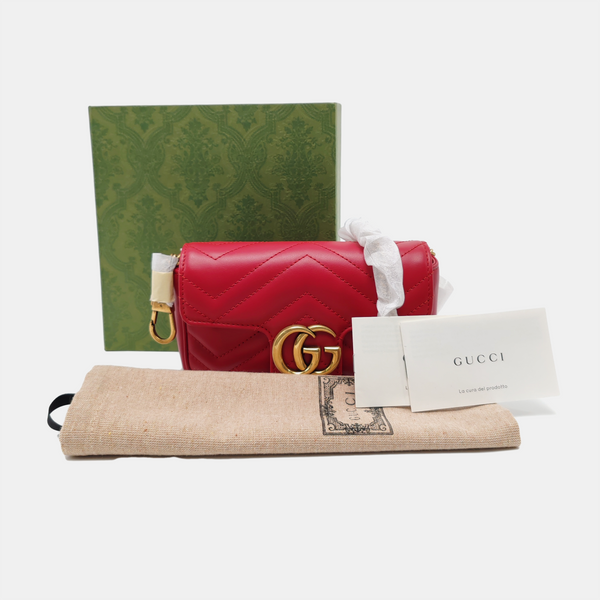 Authenticated pre-owned GG Marmont Mini Quilted Calfskin Red - Shoulder Bag at Looply