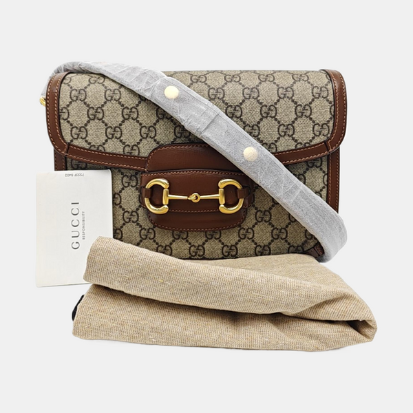 Horsebit 1955 Medium Monogram Coated Canvas Beige