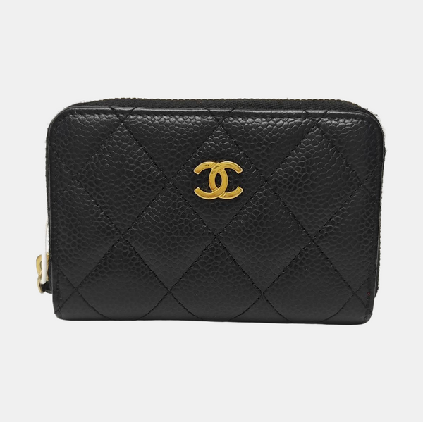 Quilted Grained Calfskin Card Holder Black