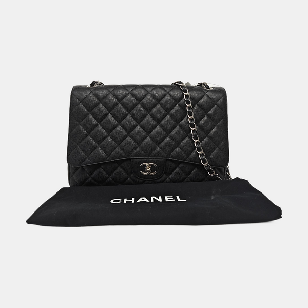 Quilted Grained Calfskin Shoulder Bag Large Black