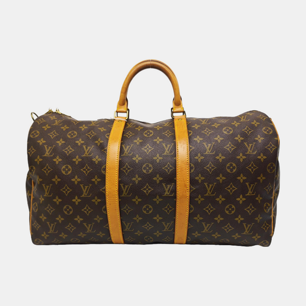 KEEPALL 50 Monogram Coated Canvas Brown