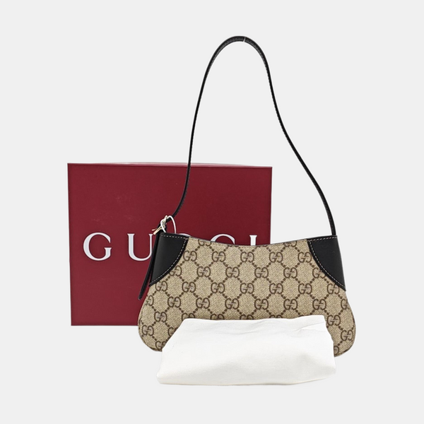 GG Emblem Small Monogram Coated Canvas Beige