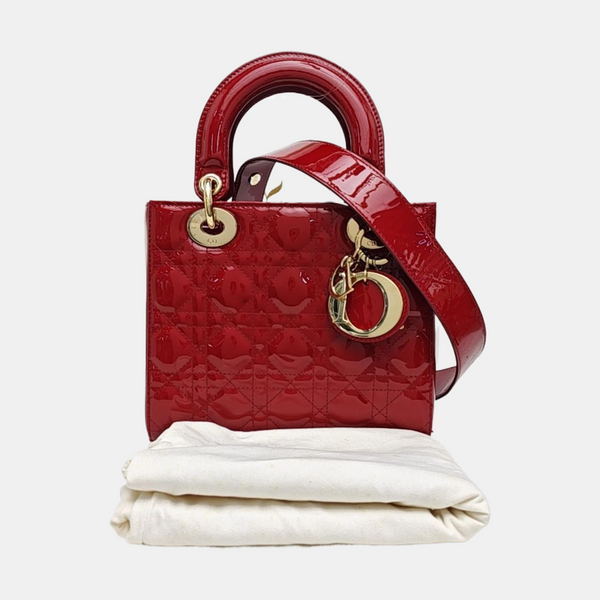 Lady Dior Small Cannage Patent Leather Red