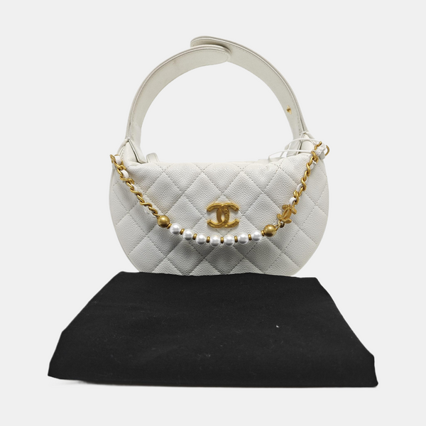 Quilted Grained Calfskin Top Handle Bag White
