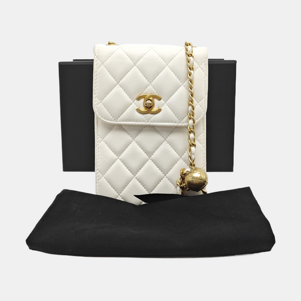 Quilted Lambskin Crossbody Bag White