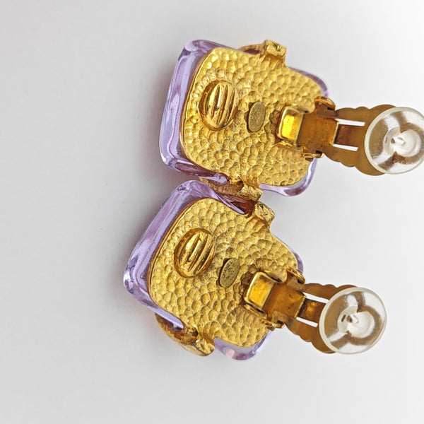 Metal Purple Clip On Earrings