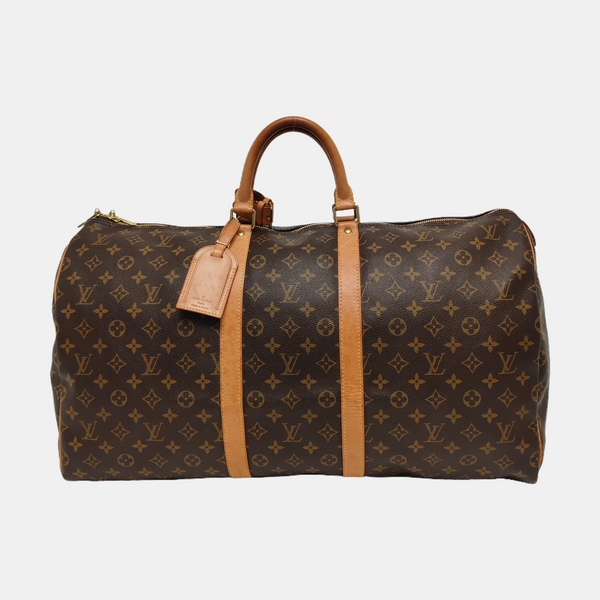 KEEPALL 55 Monogram Coated Canvas Brown