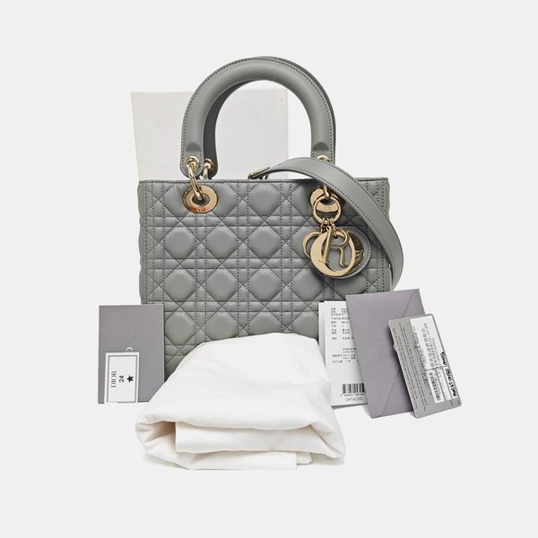 Lady Dior Medium Cannage Lambskin Gray