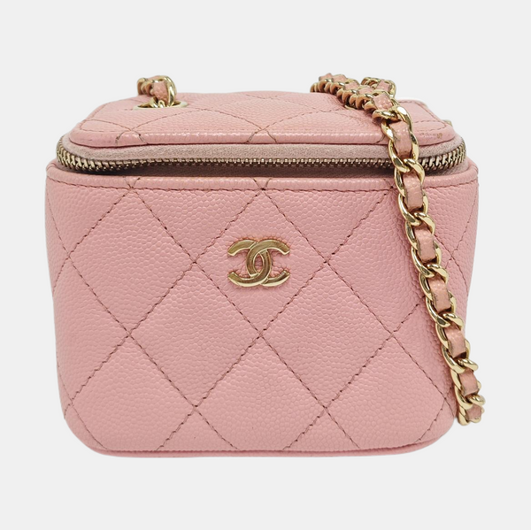 Authenticated pre-owned VANITY CASE Mini Quilted Grained Calfskin Pink - Shoulder Bag at Looply