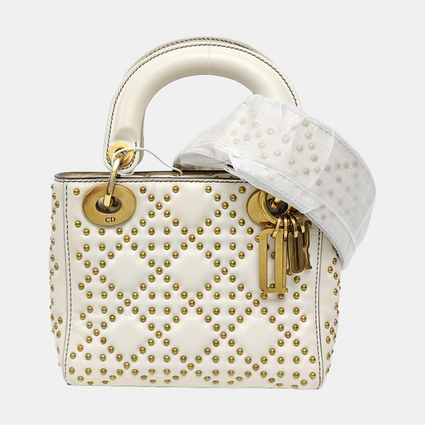 Authenticated pre-owned Lady Dior Mini Lambskin White - Tote Bag at Looply